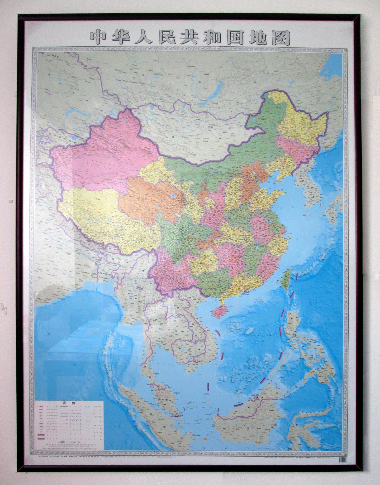 新版 中国表框地图挂图 1*1.4米 竖版中国地图 装饰画 有框画 无框画 壁画 客厅办公室书房专用 中国知识地图大字版