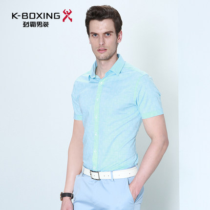 【专柜同款】劲霸男士短袖衬衫 夏棉麻透气细格纹衬衣男|BECL2608