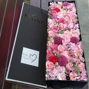 杭州鲜花速递同城玫瑰花绣球桔梗花礼盒花束生日花店订花送花爱人
