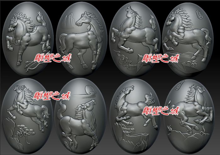圆雕图 三维立体图 3D打印机模型 STL文件 核雕八骏马