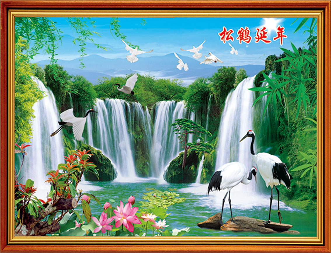 高清松鹤延年装饰画风景十字绣电子版jpg格式psd模板图片素材D