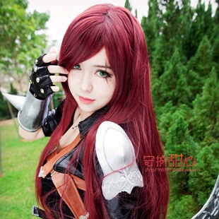 包邮甜心家英雄联盟LOL 不祥之刃 卡特琳娜cosplay假发暗红色现货