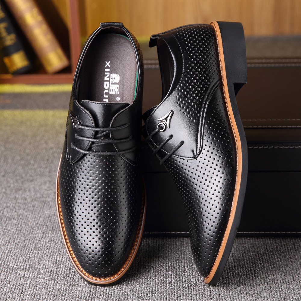 镂空透气皮鞋男商务休闲结婚鞋