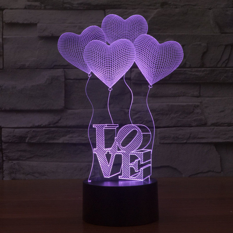 表白爱心四LOVE 3D小夜灯七彩触摸个性充电广告logo定制氛围礼品
