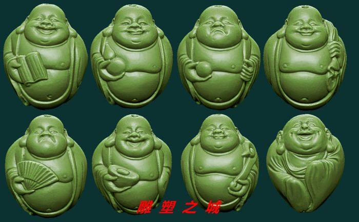 圆雕图 三维立体图 3D打印机模型 STL文件 福态弥勒八宝核雕
