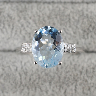 【顾客定制展示】18K金 3.51ct天然海蓝宝 钻石戒指