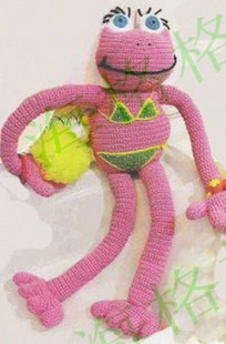 15CM 纯手工钩编毛线玩偶挂件毛衣童趣装 饰摆饰：长腿粉红蛙姐
