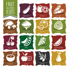 A2531矢量扁平化水果蔬菜图表ICONS西兰花樱桃LOGO AI设计素材