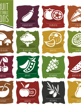 A2531矢量扁平化水果蔬菜图表ICONS西兰花樱桃LOGO AI设计素材