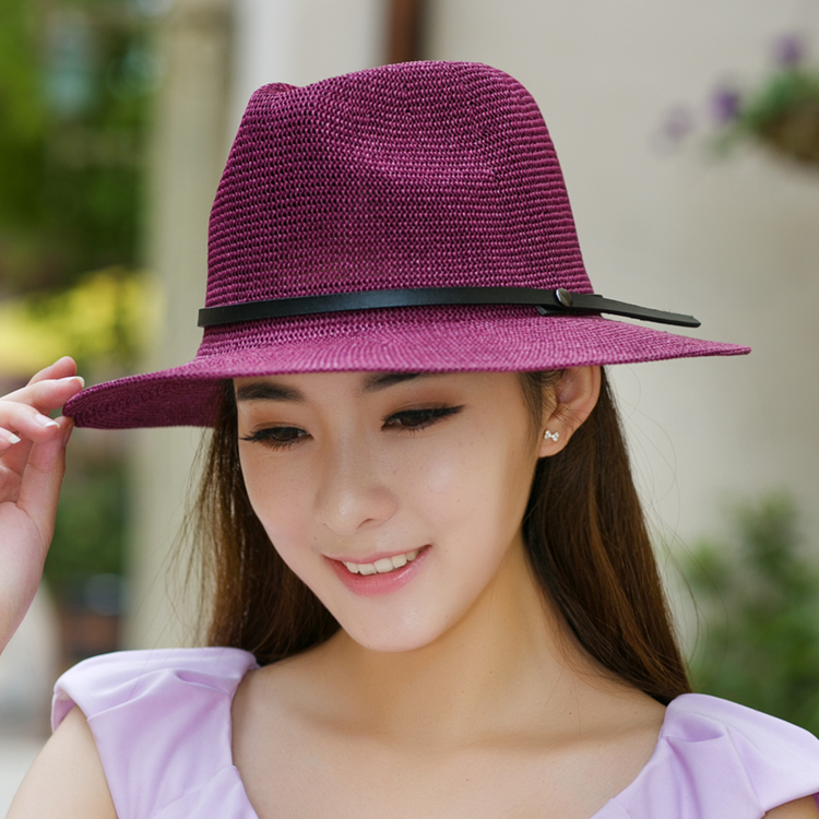 春夏天韩版情侣大沿草帽礼帽防晒沙滩遮阳帽子英伦爵士帽女男士潮