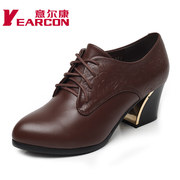 Kang shoes-fall 2015 the new lacing shoes real leather shoes chunky heels high heel Western commuter deep women's shoes