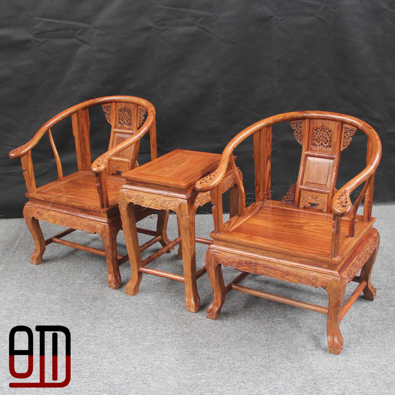 红木家具 刺猬紫檀虎脚皇宫椅三件套 非洲花梨木太师椅 圈椅 围椅