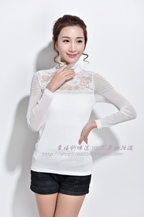 美姬利娜2030 打底衣纱衣蕾丝烫钻内搭春秋T恤前胸半透 2052长袖