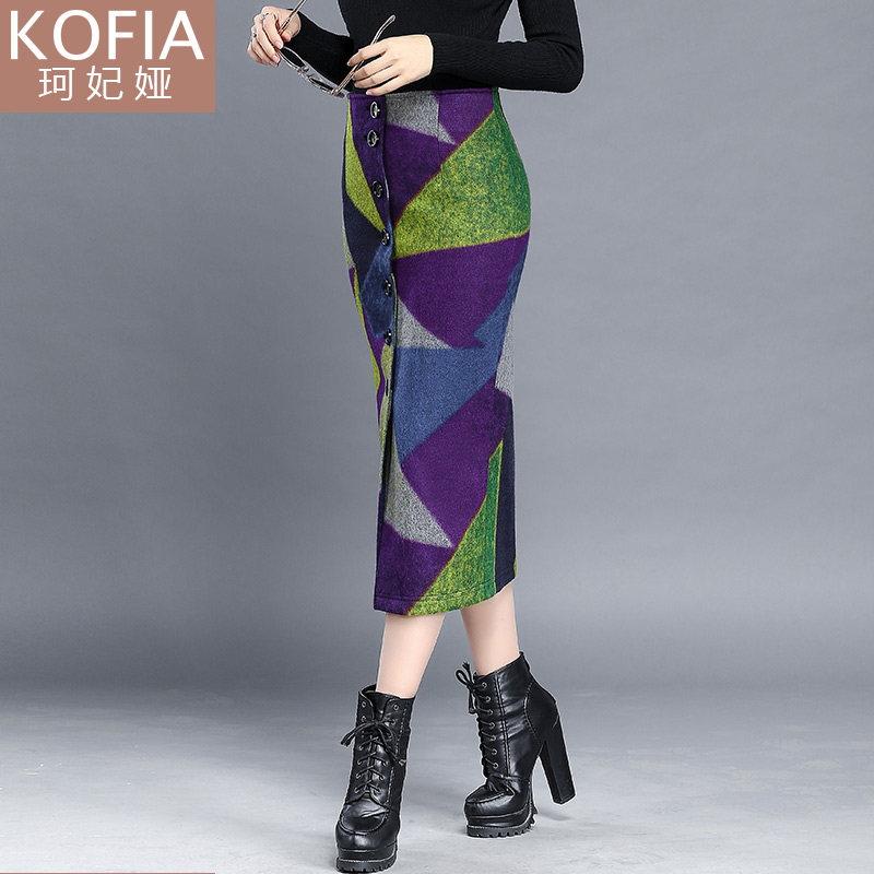 包臀裙中长款毛呢长裙冬天裙子高腰修身显瘦铅笔裙单排扣一步包裙在类目 女装/女士精品, 半身裙中 - 来自Buy2taobao.com提供专业的淘宝代购服务