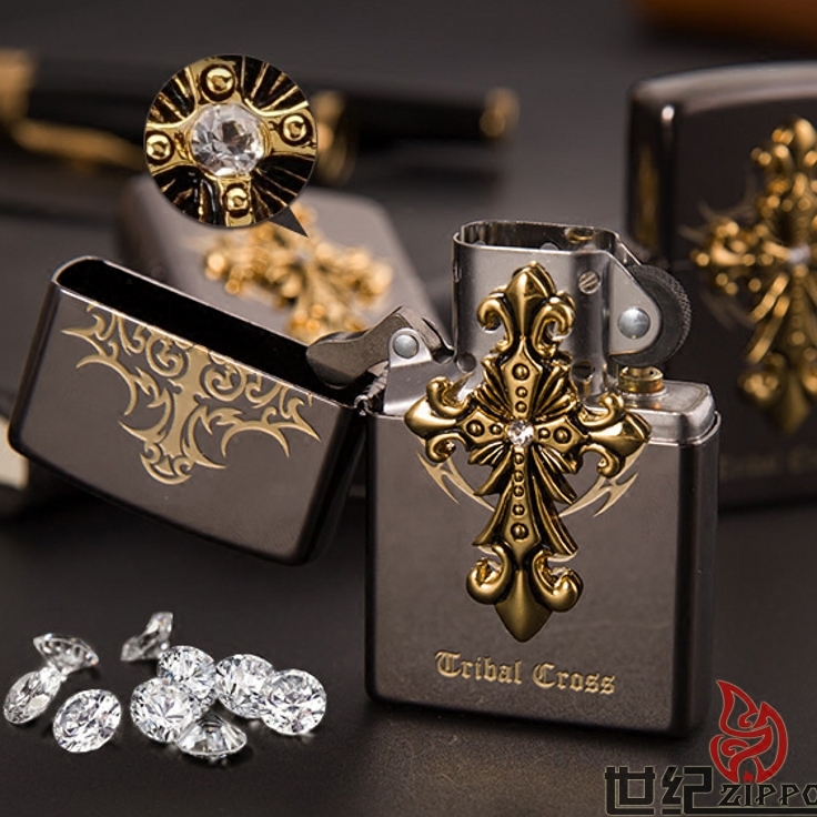 打火机zippo正版原装 黑冰银色立体贴章十字架圣天使 个性礼品