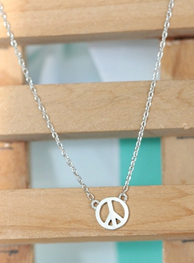 韩国72w包邮 925纯银项链 素银超迷你反战标志项链细链可叠带