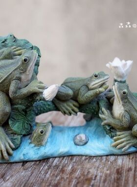 田园风情侣青蛙烛台户外家居装饰