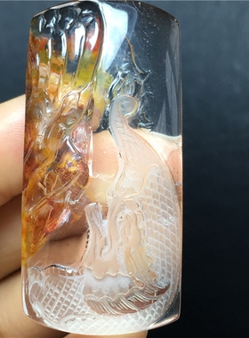 天然原色水晶雕刻龙凤牌毛衣项链