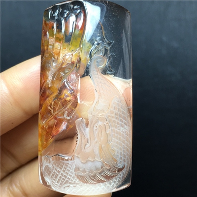 天然原色水晶雕刻龙凤牌毛衣项链