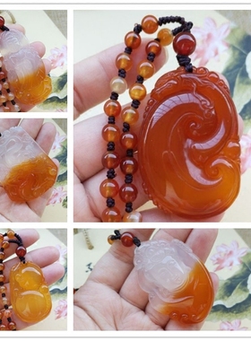 天然俏色玉髓玛瑙如意项链宝葫芦