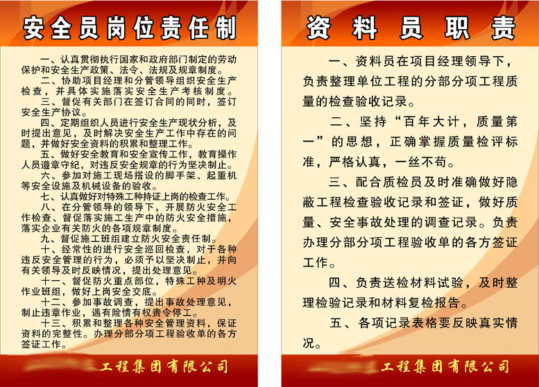 584办公装饰海报展板素材412工程安全员岗位责任制资料员职责