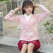 汉元素时装汉服唐韵 绣花呢袄随花遇鹿上衣袄