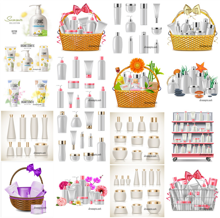 [520]空白女士化妆品瓶子乳液洗面奶雏菊展示模板 AI矢量设计素材