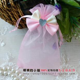 竖版细长加密纱韩式蝴蝶结纱袋 束口礼品袋纱质化妆品小样包装袋