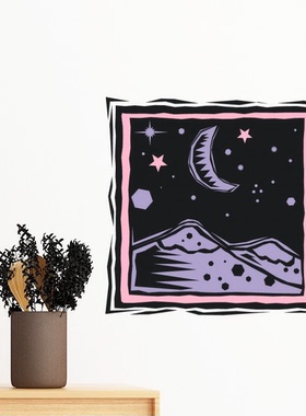 紫色山脉月亮星星墙贴纸教室宿舍背景墙卧室装饰画可移除贴画