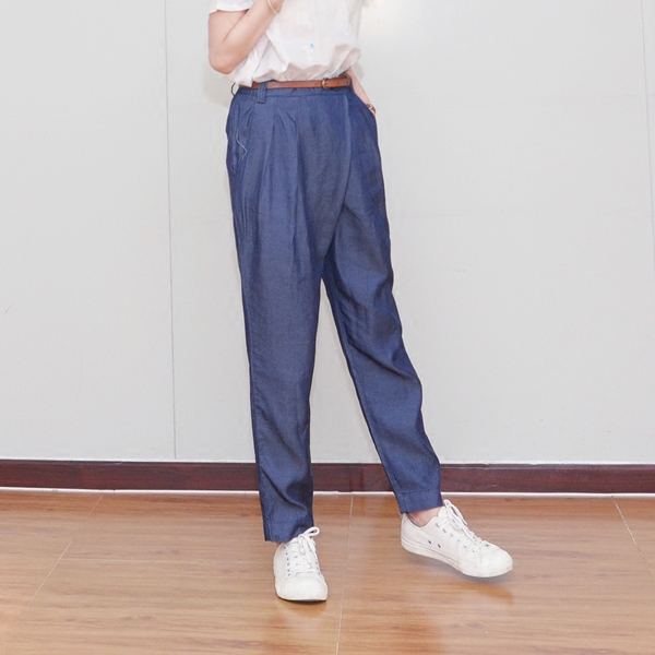 女夏装 日单Beams heart斜襟简约百搭天丝休闲宽松哈伦裤小脚裤