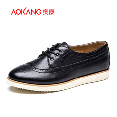 Aokang shoes fall 2015 round head low cut shoe laces new Sheepskin flat casual England women's shoes