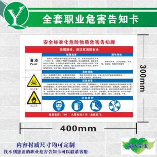 油漆化学品职业危害告知卡 喷漆环境危害告知牌 油漆周知卡标识牌