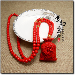 包邮台湾朱砂 辰砂貔貅钱袋 福袋吊坠 挂坠 挂件 情侣毛衣链