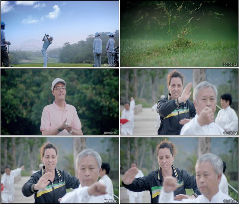 成功人士休闲度假打高尔夫球老人老外打太极高清实拍视频素材