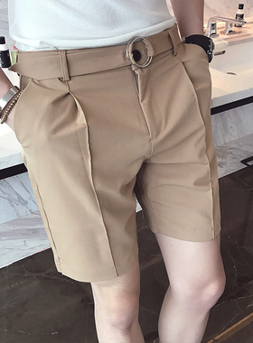 韩国短裤男夏天五分西裤修身型纯色西装透气青年夏季5分休闲裤子