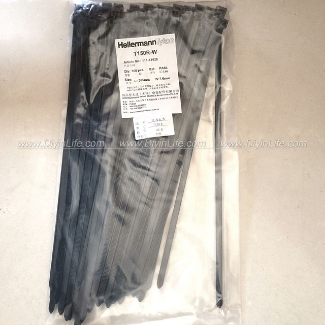 海尔曼太通HellermannTyton 黑色捆线扎带 理线扎带 7.6x365(mm)