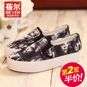 Le Fu, Becky, thick-soled shoes lazy shoe shoes printed canvas shoes women flat shoes platform shoes-fall 2015 new