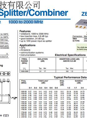 1000- 2000MHz 一分八功分器 代替ZB8PD-2+  Mini-Circuits