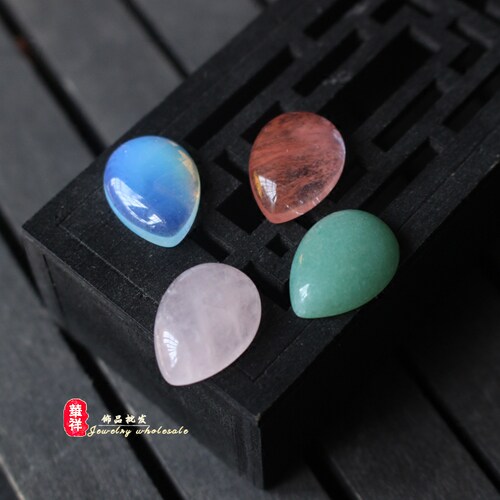 DIY饰品配件 13*18mm水滴形戒面 天然粉晶绿东陵西瓜晶蛋白石贴片 - 封面