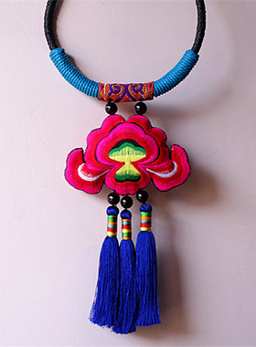 民族风女饰品复古双面绣花手项链