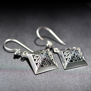 Thai Palace national wind S925 silver square earrings ear jewelry earring earring square