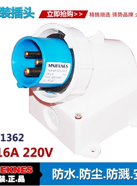 3X16A明装插头 器具插头 工业插头插座 1362单相三线2P+E IP67