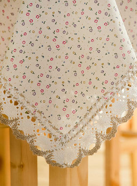 和朴小清新碎花布艺 棉线花边餐桌布茶几布电视柜盖布 可定做