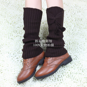 秋冬韩版百搭毛线宽松中筒袜套潮女保暖护腿套靴套蝴蝶结堆堆袜