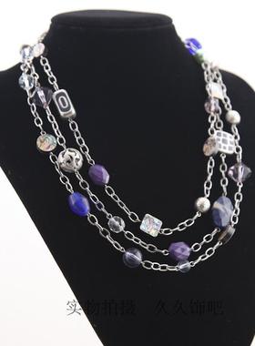 欧美品牌饰品多层复古银色项链
