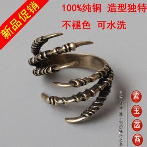 复古指环萌宠纯铜戒指鹰抓朋克霸气夸张开口戒指饰品不掉色抓住机