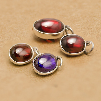 diy石榴石椭圆水滴配件s44泰银