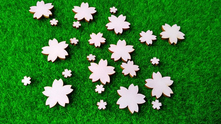 婚礼签到卡 彩色木片 樱花形状 diy手工制作材料 手绘 拍摄道具