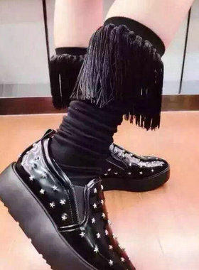 韩国东大门新款 潮流苏修饰毛须瘦腿百搭韩版袜套堆堆中筒袜