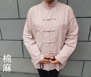 男士女棉麻唐装手工盘扣棉麻居士服功夫服打太极男女同款秋冬
